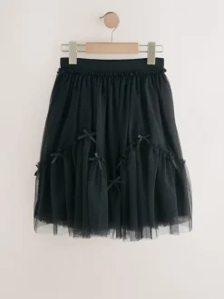 Black Bow Detail Mesh Skirt (3-16yrs)