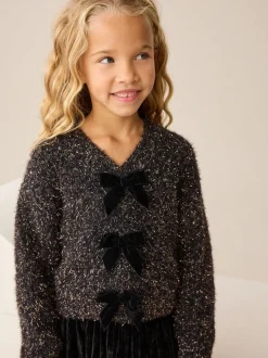 Black Bow V-Neck Jumper (3-16yrs)