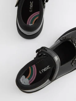 Black Butterfly Detail Standard Fit (F) Junior Leather School Mary Jane Shoes