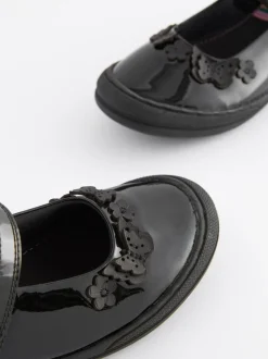 Black Butterfly Detail Standard Fit (F) Junior Leather School Mary Jane Shoes