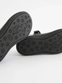 Black Butterfly Detail Standard Fit (F) Junior Leather School Mary Jane Shoes