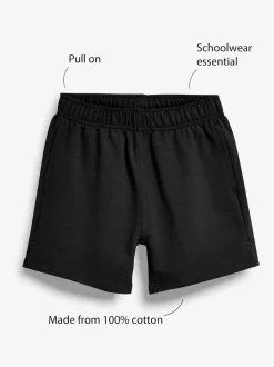 Black 100% Cotton Jersey School Shorts (3-16yrs)
