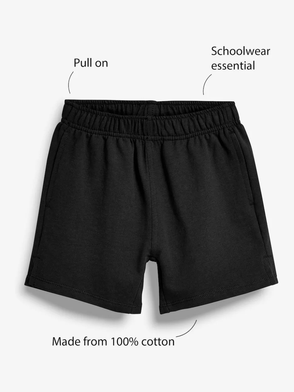 Black 100% Cotton Jersey School Shorts (3-16yrs)