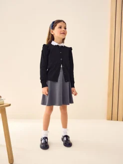 Black Cotton Rich Frill Shoulder School Cardigan (3-16yrs)