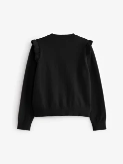Black Cotton Rich Frill Shoulder School Cardigan (3-16yrs)