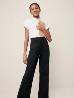 Black Cotton Rich Jersey Stretch Pull On High Waist Boot Cut School Trousers (9-17yrs)