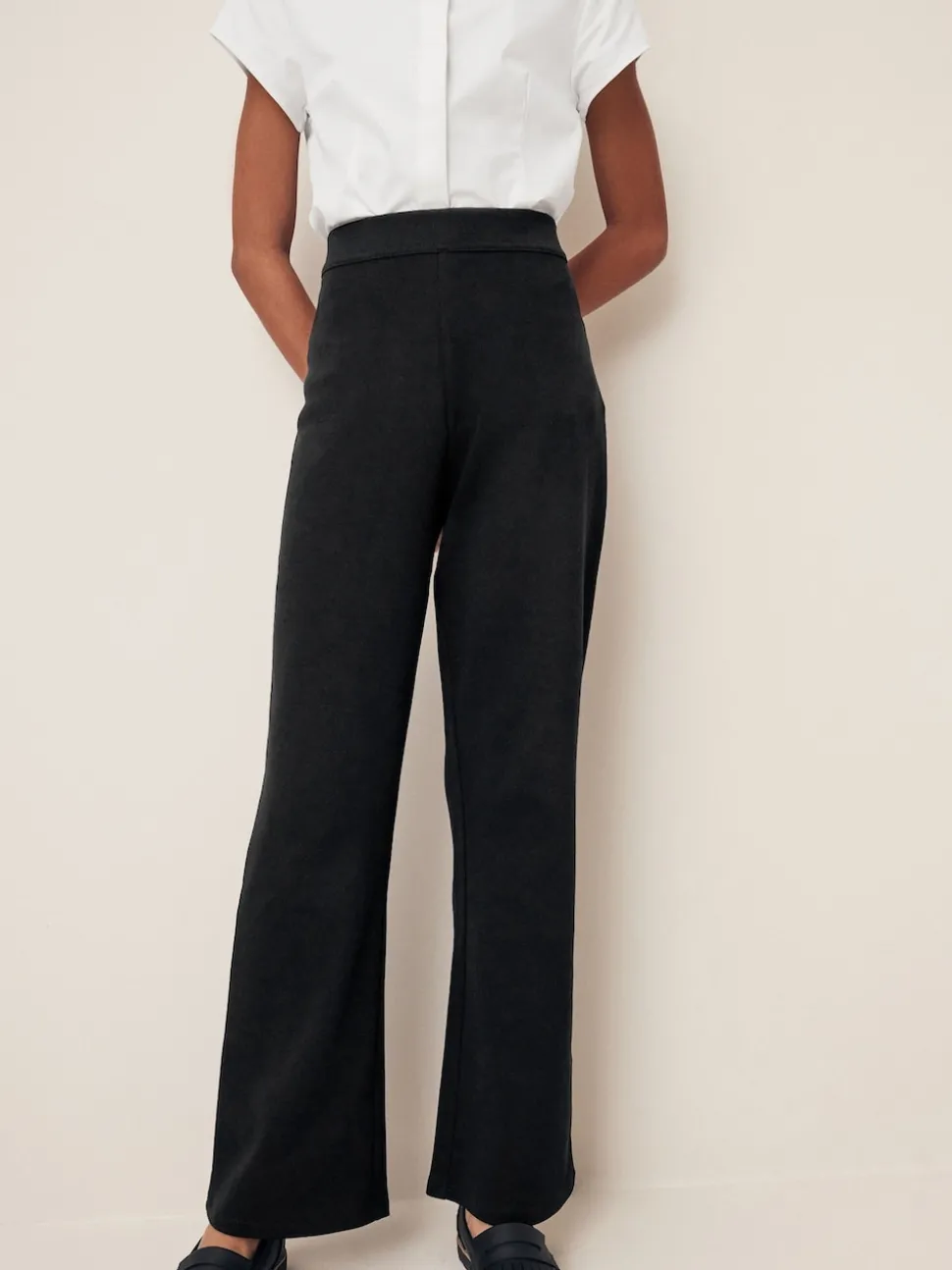 Black Cotton Rich Jersey Stretch Pull On High Waist Boot Cut School Trousers (9-17yrs)