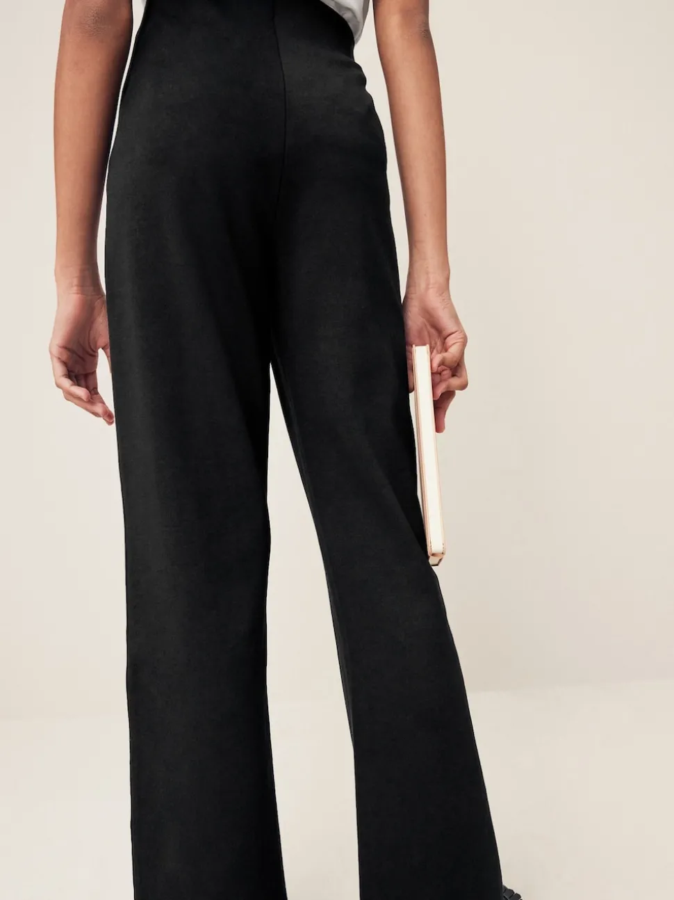 Black Cotton Rich Jersey Stretch Pull On High Waist Boot Cut School Trousers (9-17yrs)