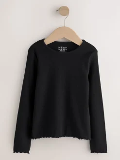 Black Cotton Rich Long Sleeve Rib T-Shirt (3mths-7yrs)