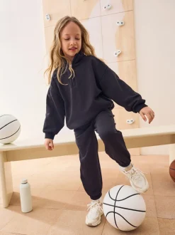 Black Cotton Rich Sports Funnel Neck Sweat and Joggers Set (3-16yrs)
