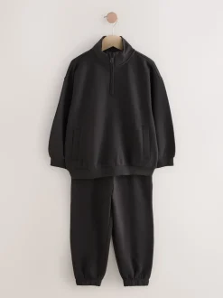 Black Cotton Rich Sports Funnel Neck Sweat and Joggers Set (3-16yrs)