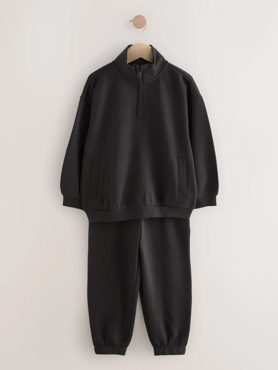 Black Cotton Rich Sports Funnel Neck Sweat and Joggers Set (3-16yrs)
