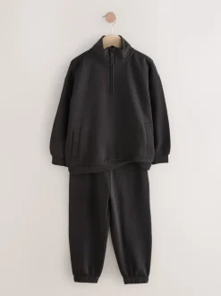 Black Cotton Rich Sports Funnel Neck Sweat and Joggers Set (3-16yrs)