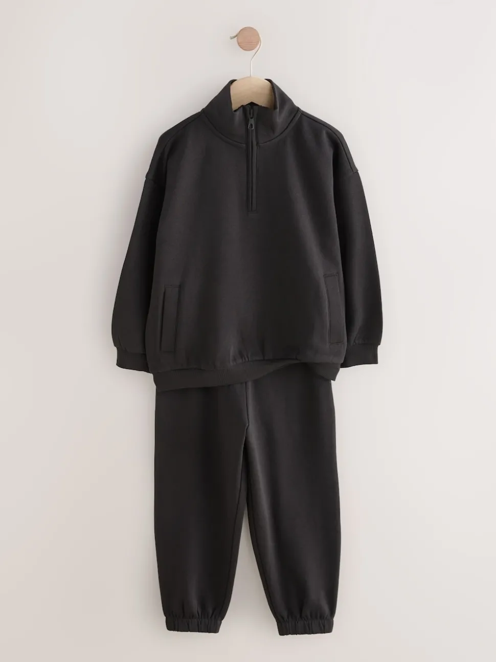 Black Cotton Rich Sports Funnel Neck Sweat and Joggers Set (3-16yrs)