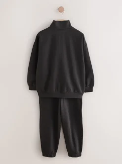 Black Cotton Rich Sports Funnel Neck Sweat and Joggers Set (3-16yrs)