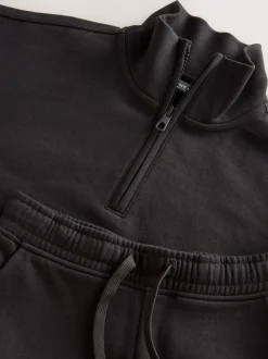 Black Cotton Rich Sports Funnel Neck Sweat and Joggers Set (3-16yrs)