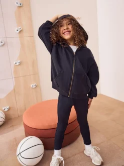 Black Cotton Rich Zip Through Sports Hoodie (3-16yrs)