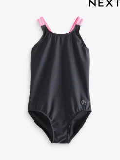Black Double Strap Swimsuit (3-16yrs)