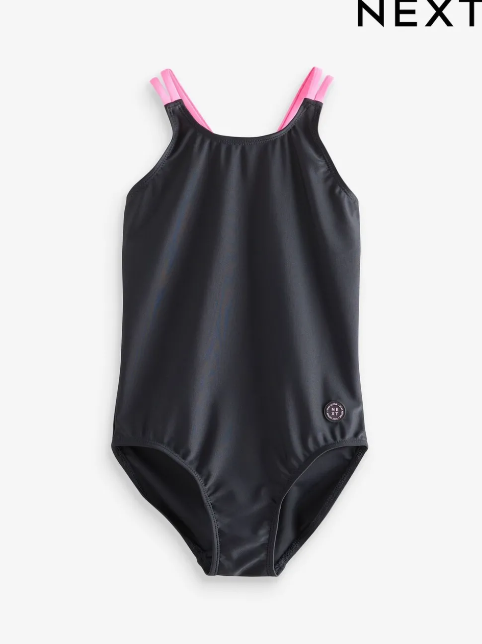 Black Double Strap Swimsuit (3-16yrs)