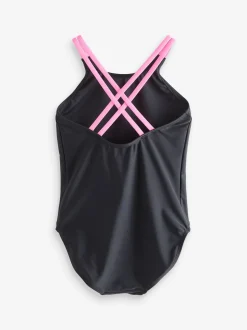 Black Double Strap Swimsuit (3-16yrs)