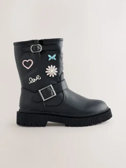 Black Embellished Brooch Boots