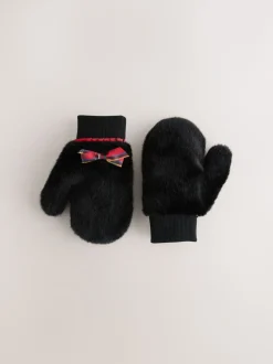 Black Faux Fur Mittens