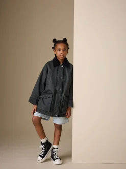Black Faux Waxed Jacket (5-14yrs)