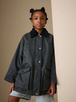 Black Faux Waxed Jacket (5-14yrs)