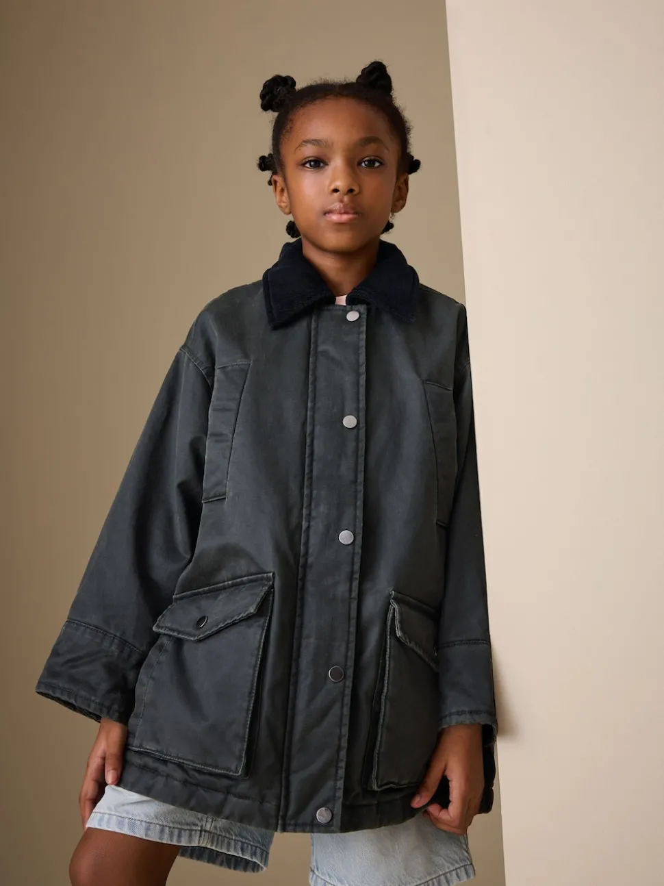 Black Faux Waxed Jacket (5-14yrs)