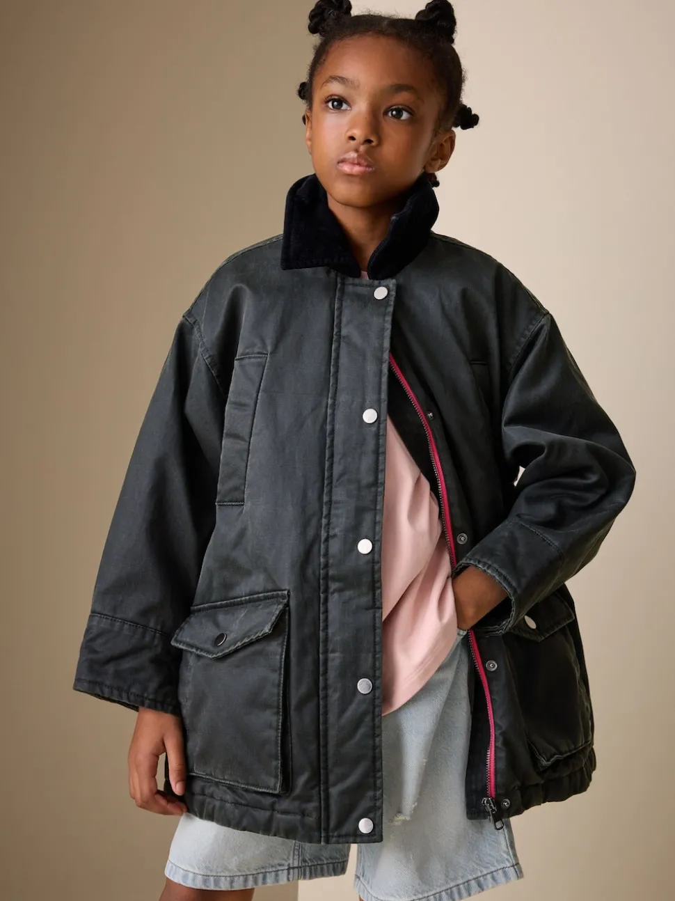 Black Faux Waxed Jacket (5-14yrs)