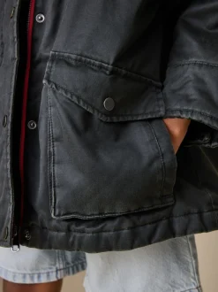 Black Faux Waxed Jacket (5-14yrs)