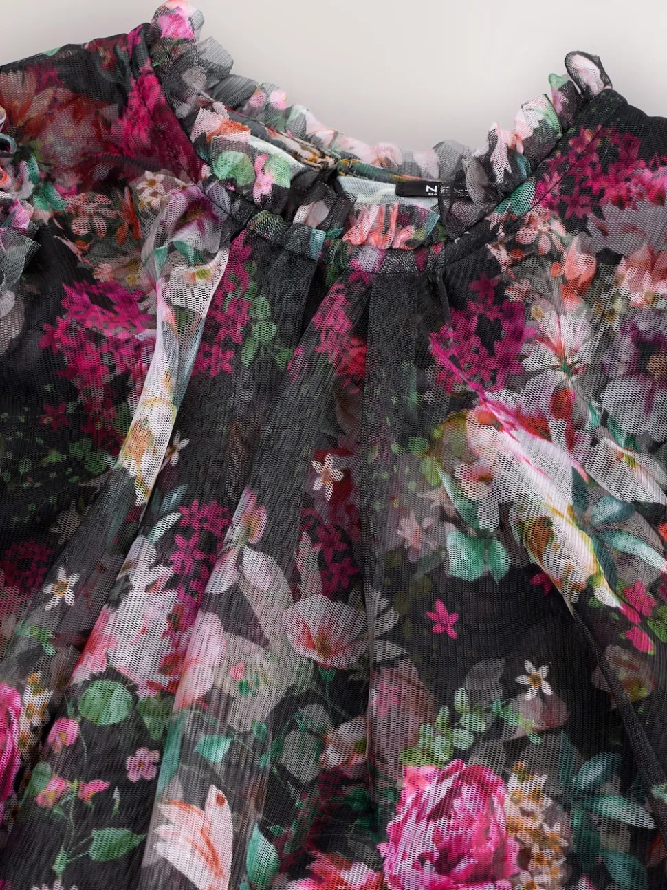 Black Floral Long Sleeve Mesh Party Dress (3-16yrs)
