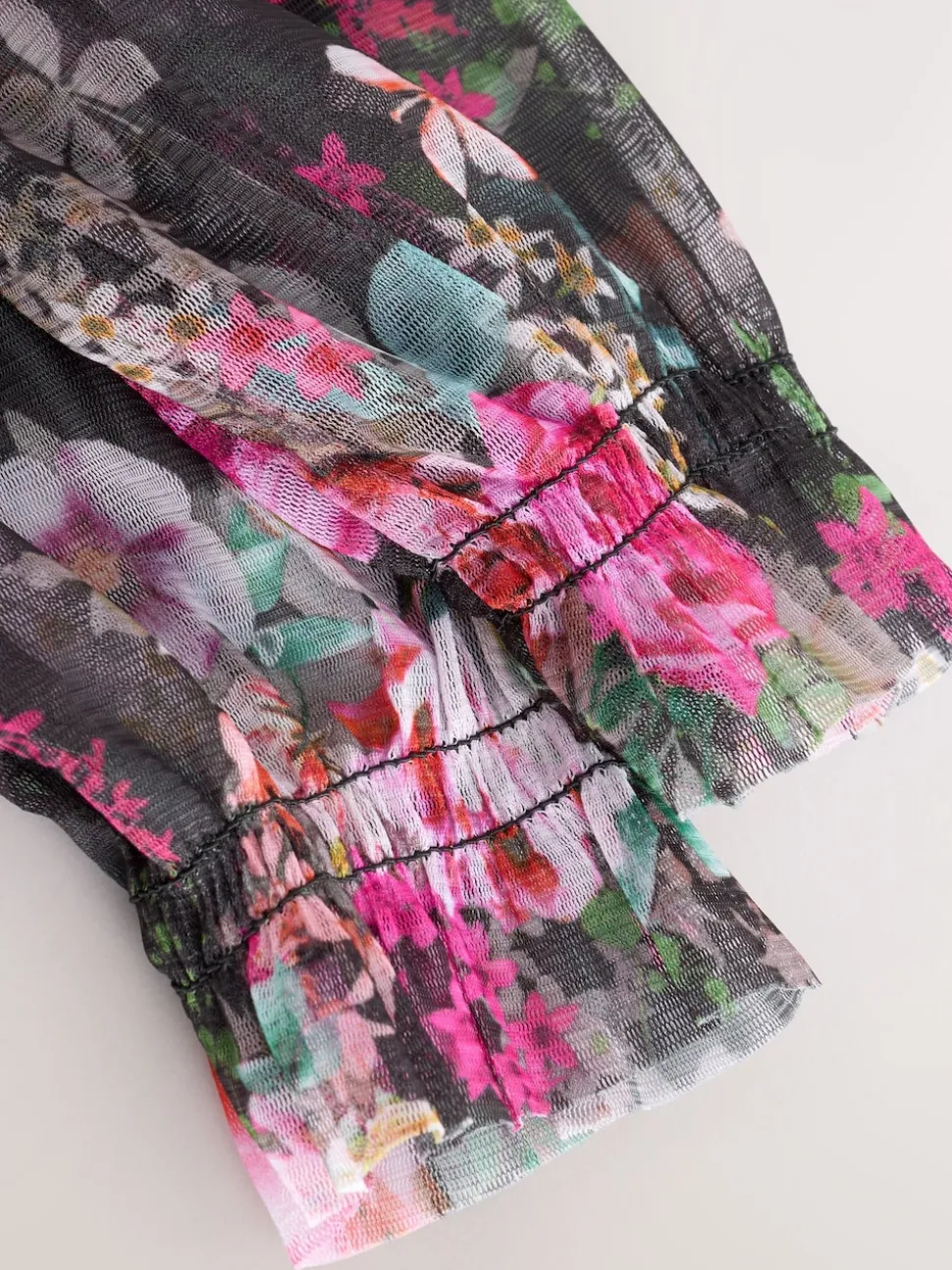 Black Floral Long Sleeve Mesh Party Dress (3-16yrs)