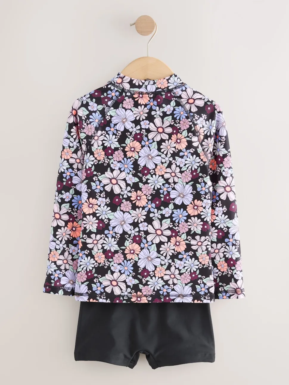 Black Floral Long Sleeve Sunsafe Rash Vest And Shorts Set (3-16yrs)