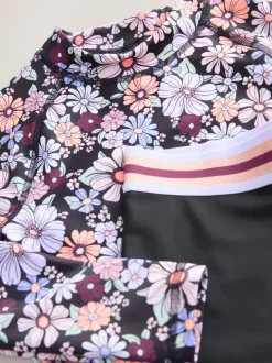 Black Floral Long Sleeve Sunsafe Rash Vest And Shorts Set (3-16yrs)