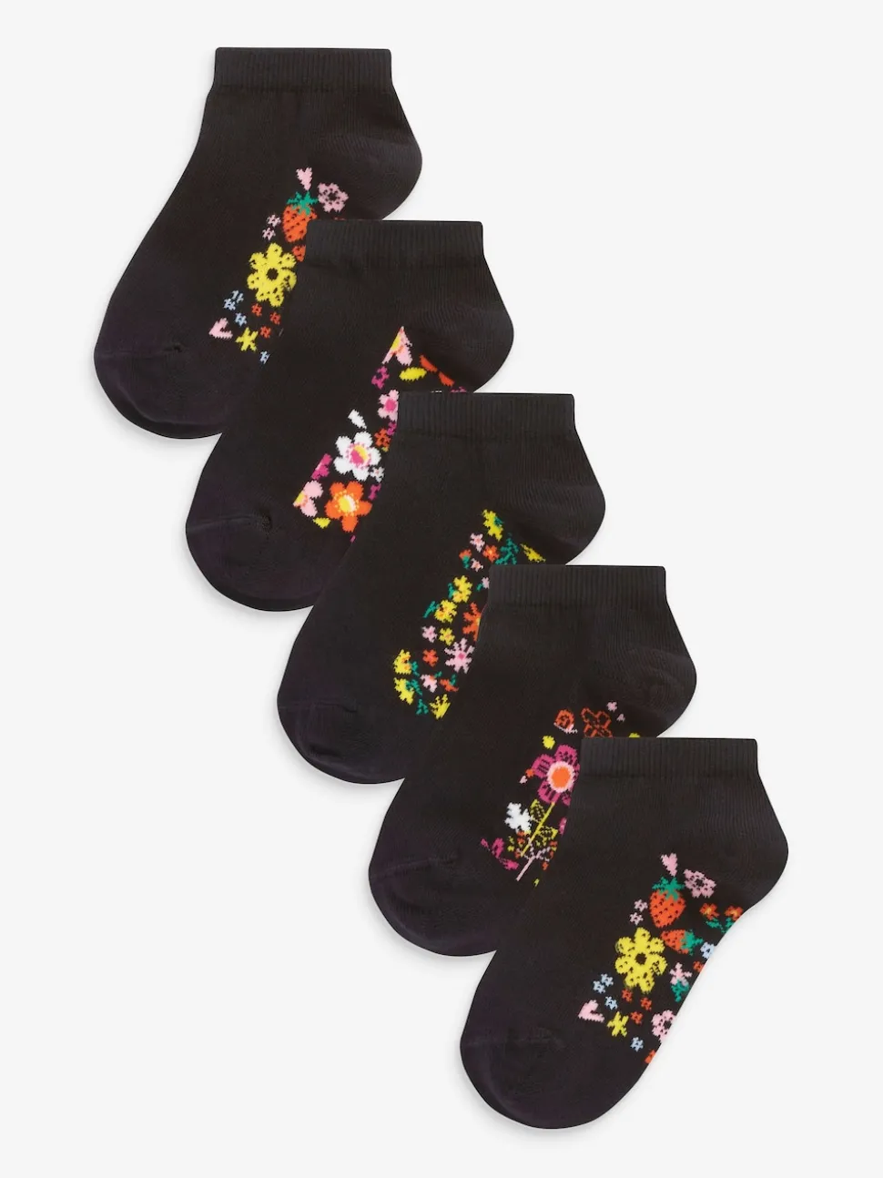 Black Floral 5 Pack Cotton Rich Footbed Trainer Socks