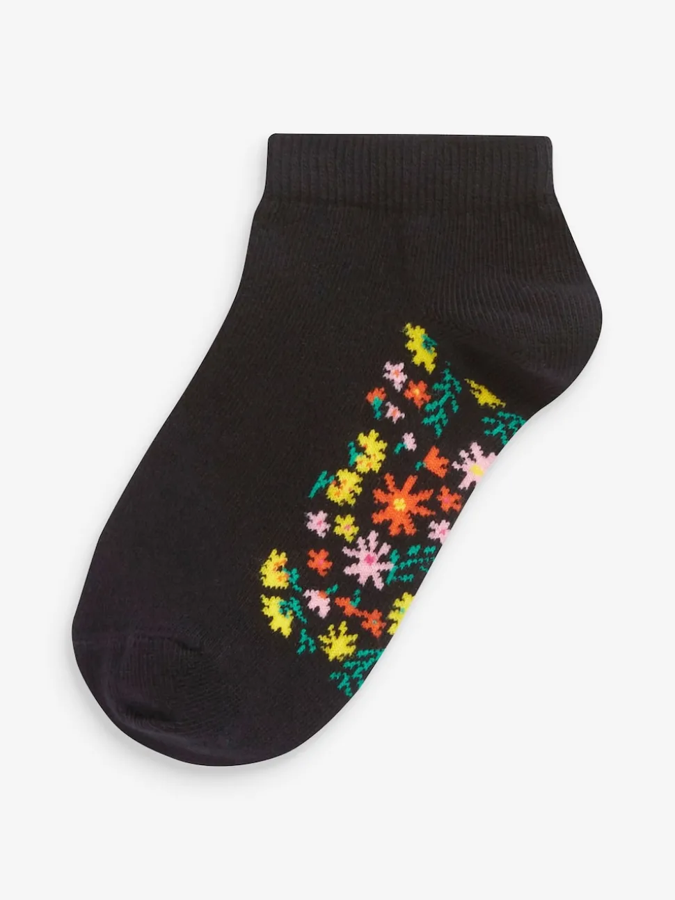Black Floral 5 Pack Cotton Rich Footbed Trainer Socks