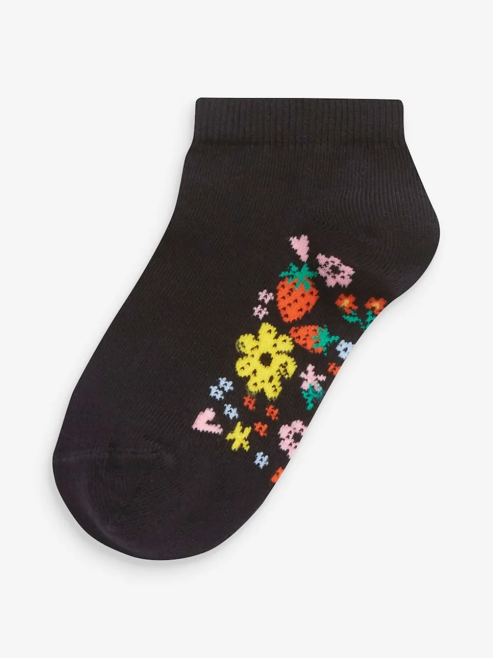 Black Floral 5 Pack Cotton Rich Footbed Trainer Socks