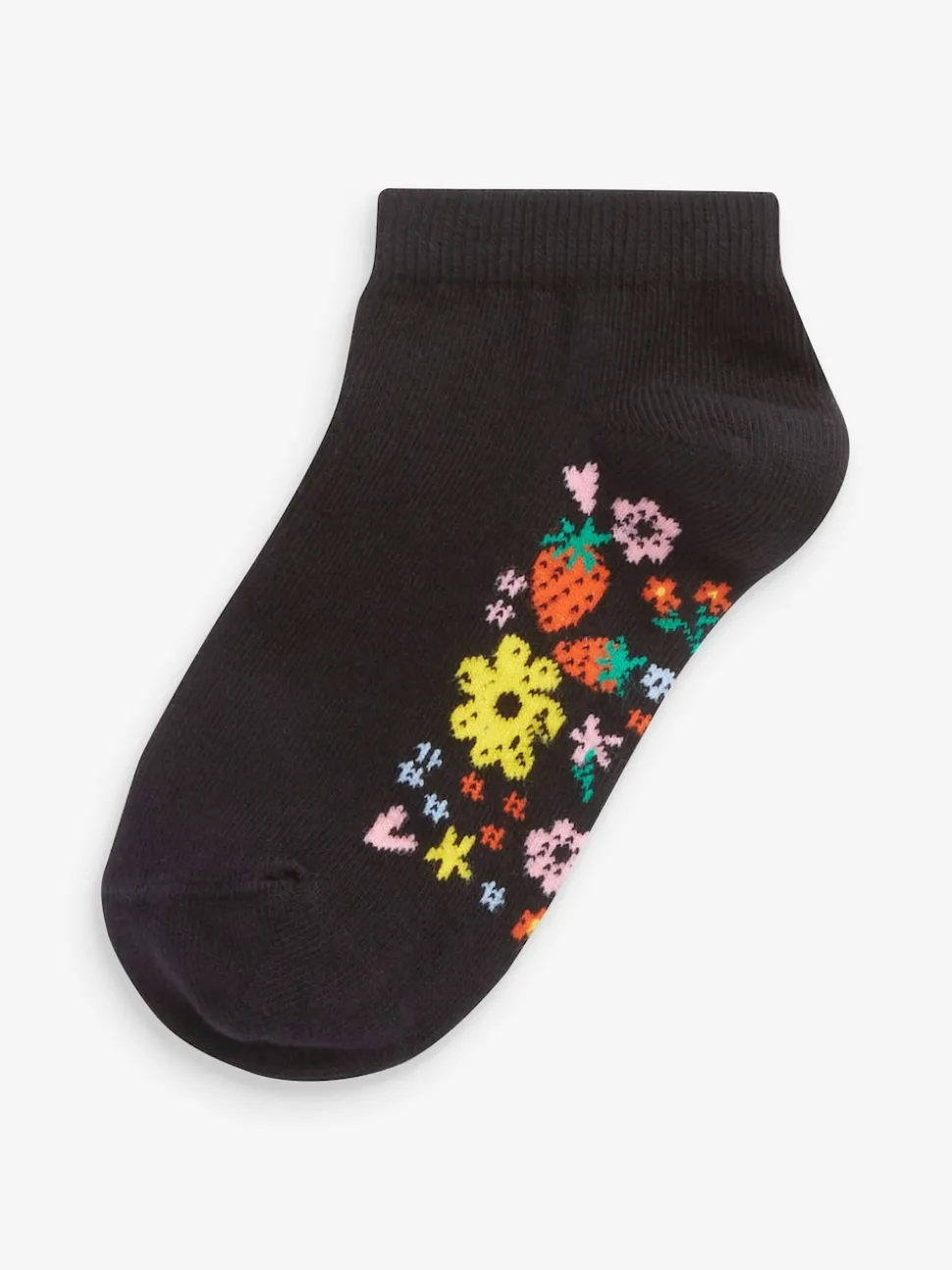 Black Floral 5 Pack Cotton Rich Footbed Trainer Socks