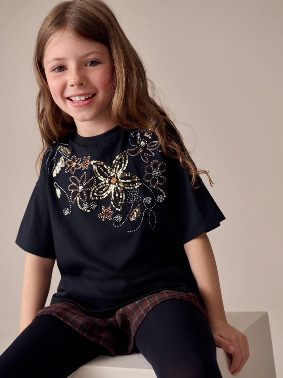 Black Floral Sequin T-Shirt (3-16yrs)