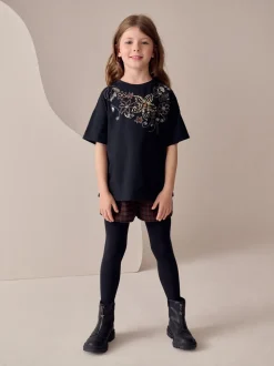 Black Floral Sequin T-Shirt (3-16yrs)