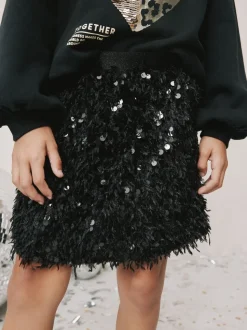 Black Fluffy Sequin Skirt (3-16yrs)