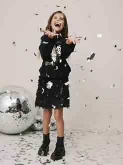 Black Fluffy Sequin Skirt (3-16yrs)