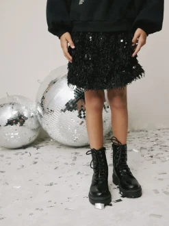 Black Fluffy Sequin Skirt (3-16yrs)