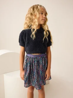 Black Fluffy Short Sleeve Top (3-16yrs)