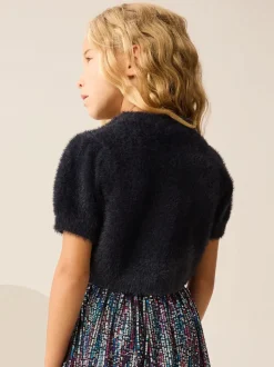 Black Fluffy Short Sleeve Top (3-16yrs)