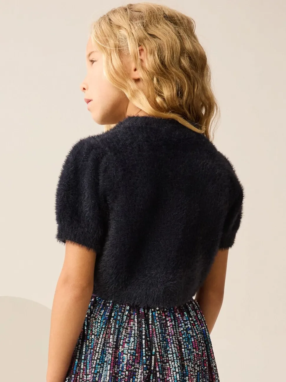 Black Fluffy Short Sleeve Top (3-16yrs)