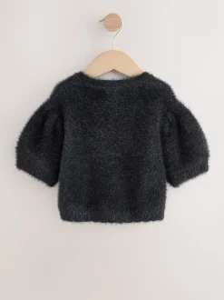 Black Fluffy Short Sleeve Top (3-16yrs)