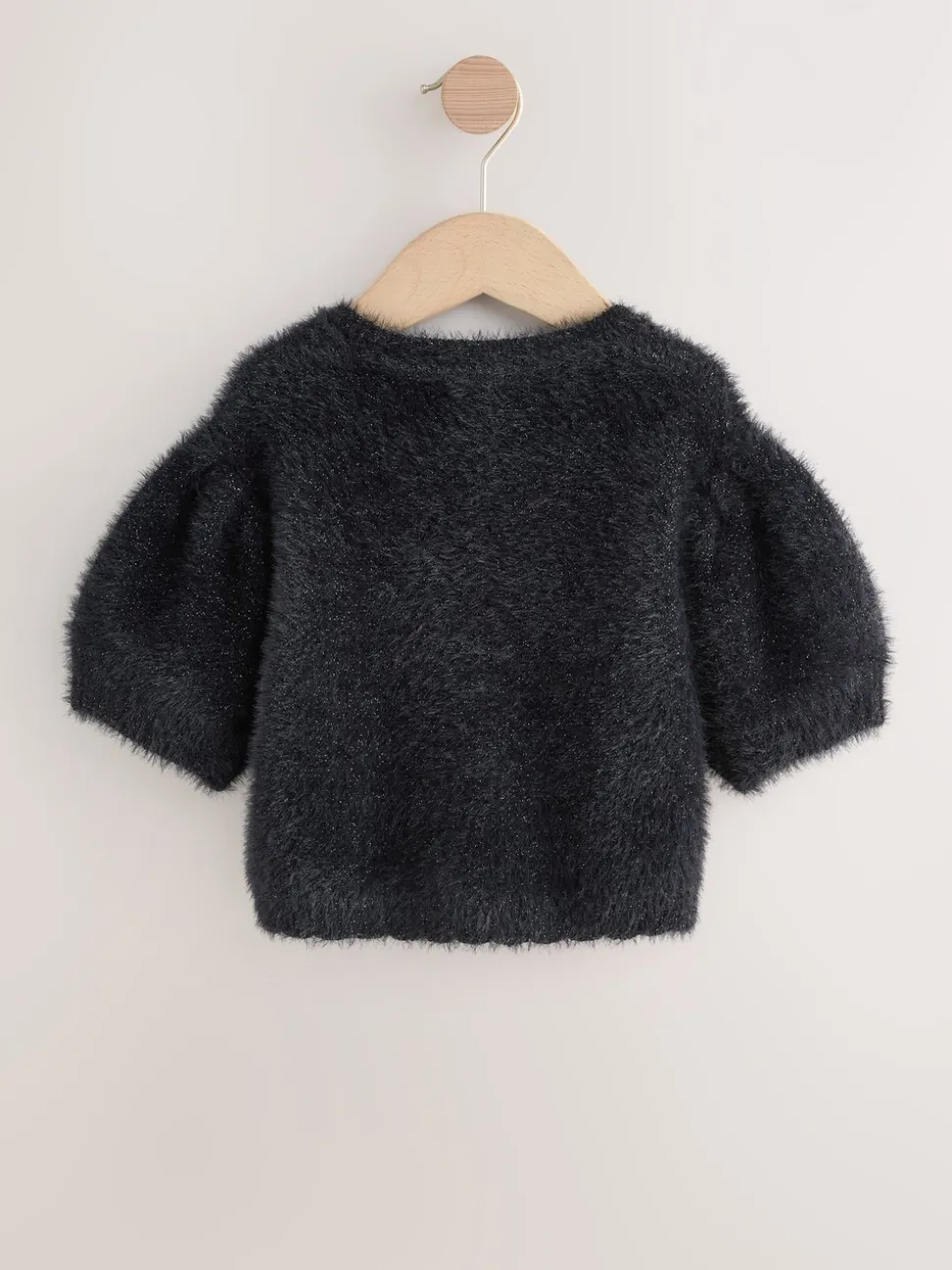 Black Fluffy Short Sleeve Top (3-16yrs)