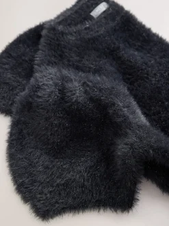 Black Fluffy Short Sleeve Top (3-16yrs)